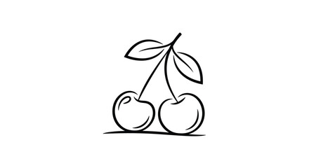 Charming hand drawn cherries with stems and leaves simple fruit illustration