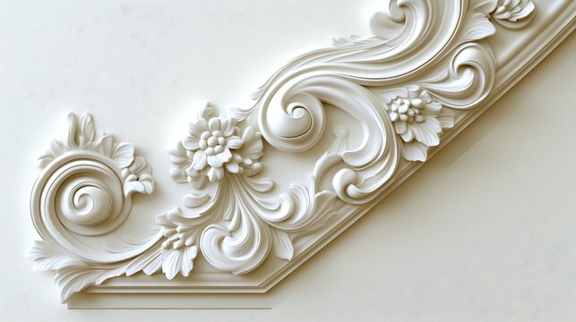 Ornate white plaster molding detail