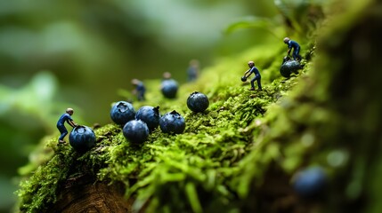 Miniature People Harvesting Blackberries