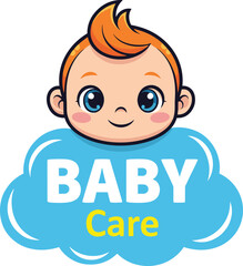 Baby care logo, adorable infant illustration, childcare branding, cute cartoon baby, newborn character design, vector icon, modern graphic style