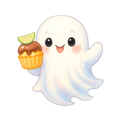 Obraz premium Little ghost holding a cupcake