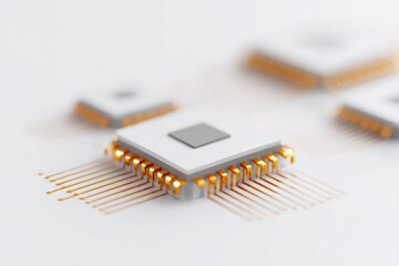 close-up of clean minimalistic technological circuit boards isolated on pure white background