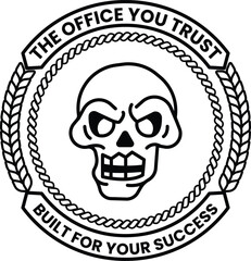 A skull with a rope around it that says 