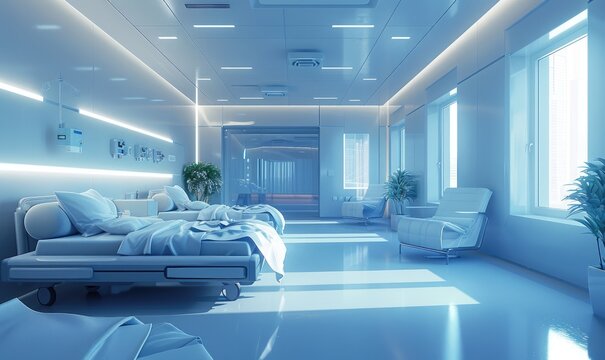 Modern, serene hospital room with sleek design