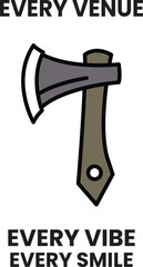 A wooden axe with a black handle and a white background