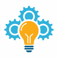 Innovation and Engineering Light Bulb and Gear Icon Flat Vector Design.