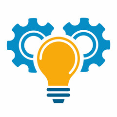 Innovation and Engineering Light Bulb and Gear Icon Flat Vector Design.