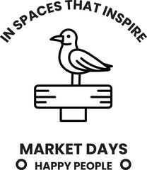 A black and white image of a bird on a wooden post with the words 