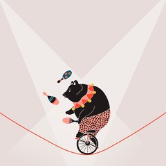 Circus background, bear on unicycle illustration design © Rawpixel.com