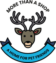 A deer head with a ribbon around it that says 