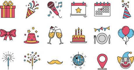 Fototapeta premium Vector art of vibrant icons for birthdays and festive celebrations
