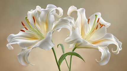 Two elegant white lilies in a soft light.