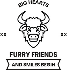 A bull with a black and white background with the words Big Hearts