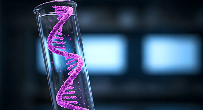 DNA Strand Displayed Inside a Test Tube Illustrating Science