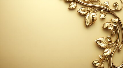 Golden ornate floral design on a light beige background