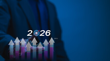 2026 Financial Growth Target Blue Business Vision With Upward Trend Visualization, Achievement Concept For Future Success