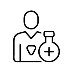 Icon of person holding laboratory flask. Clinical trial concept