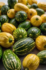 studio photo of whole zucchinis in green and yellow placed differently on clear white background for commercial food photography and design assets

