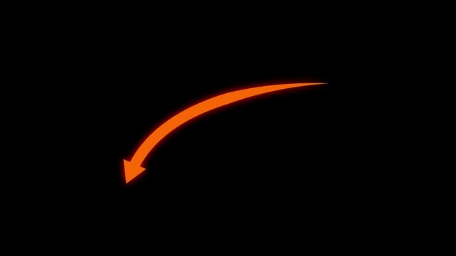 a glowing orange curved arrow pointing downward on a black background. The arrow conveys decline, decrease, or downward movement, often used in visuals related to loss, reduction, or negative trends.