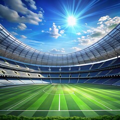 Bright sunny day in modern football stadium