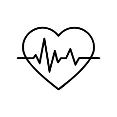 Heartbeat line in black and white inside a heart shape icon  