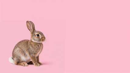 Obraz premium Charming fluffy-tailed bunny set on a vivid pink background for Easter celebration