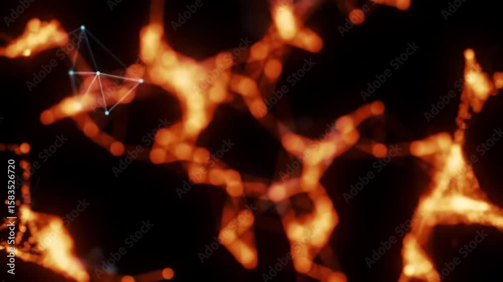 Wall mural interconnected nodes glowing in orange and blue with dark background for network visualization