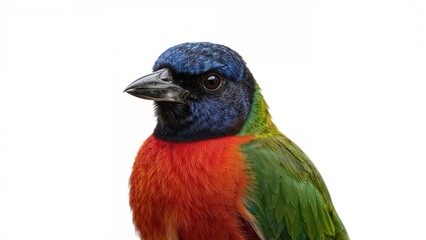 Fototapeta premium Cuban Trogon Close-Up Shot with Vivid Multicolored Plumage Against a Clean White Background