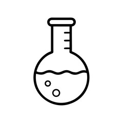 Laboratory flask icon with liquid and bubbles in minimalist style
