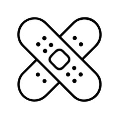 Medical plaster icon in simple outline style with cross design  