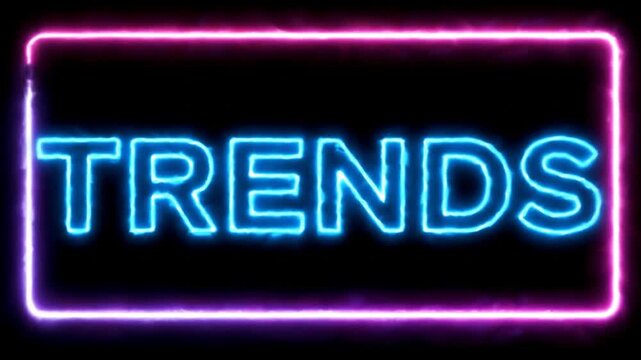 Neon Trends Sign in Blue and Pink a Modern Glowing Illustration on Black Background