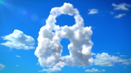 Padlock Shaped Cloud Formation Against Bright Blue Sky With Scattered White Clouds Creating Secure Ethereal Atmosphere