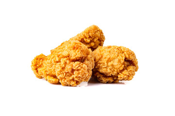 Delicious and crispy fried chicken legs on white background	
