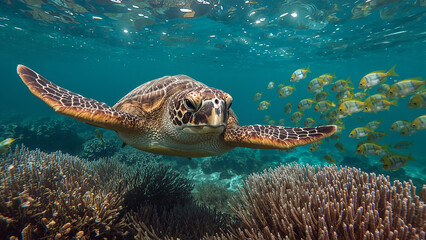 Fototapeta premium sea turtle swimming in under ocean