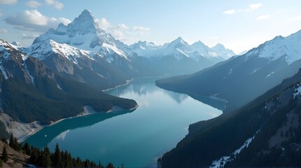 Fototapeta premium Serene Lake and Snowcapped Mountain.