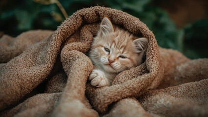 Charming kitty enveloped in a soft blanket