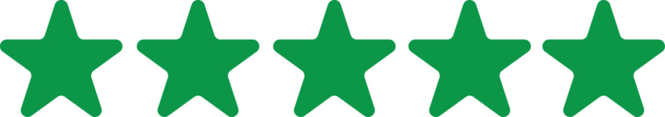 Obraz premium Five green stars in a row representing excellent customer satisfaction and high quality