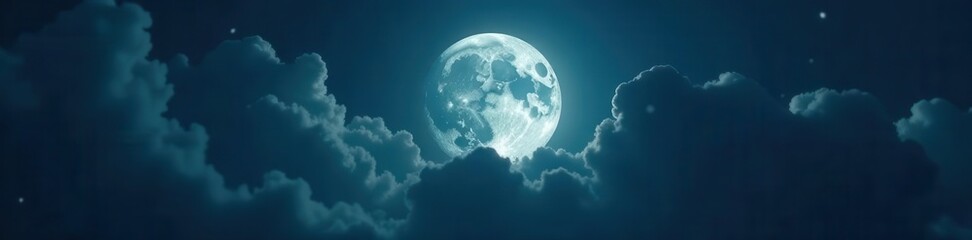 Obraz premium Full moon's eerie glow peeks through heavy, storm clouds , backdrop, horror, moonlight