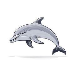 Fototapeta premium Isolated dolphin swimming in the ocean with clean simple design on black backdrop.