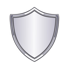 Metallic Silver Shield Emblem Symbol Isolated Design Element Against Black Background