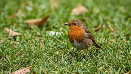 Alert Robin Surrounded by Verdant Grass