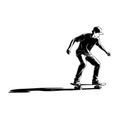 Minimalist black and white illustration of a man skateboarding