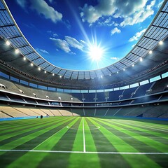 Obraz premium Bright sunny day in modern football stadium