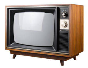 A classic wooden television set with a blank screen stands ready to transport viewers to the past.