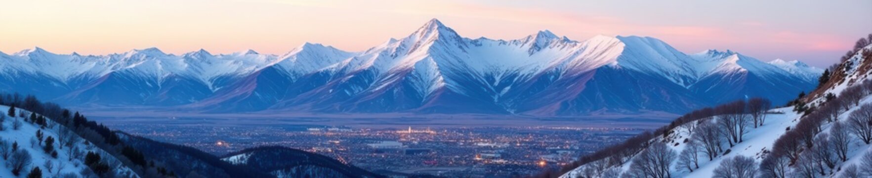 Snow-capped Wasatch Mountains overlooking Salt Lake City, white, mountain range