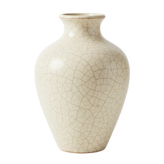 Elegant cracked ceramic vase on a neutral background, showcasing intricate texture