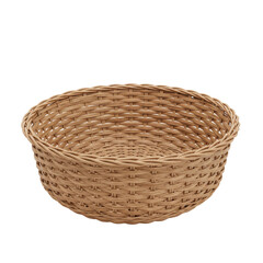 A simple woven basket placed on a white background, ideal for home decor or storage