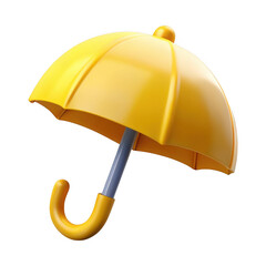 Bright yellow umbrella with a curved handle isolated on transparent background