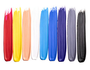 Fototapeta premium A vibrant spectrum of thick, textured paint strokes showcases a rich palette of artistic colors.