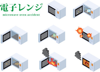 電子レンジのトラブルのイラストセット